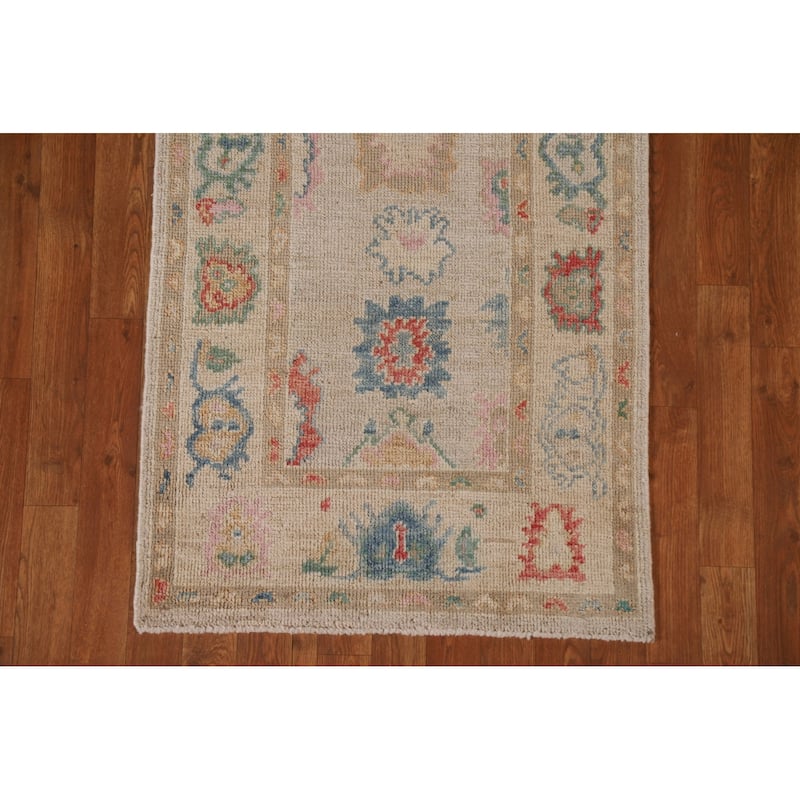 Hand-knotted Oushak Turkish Runner Rug Oriental Wool Carpet - 2'7"x 9'11"