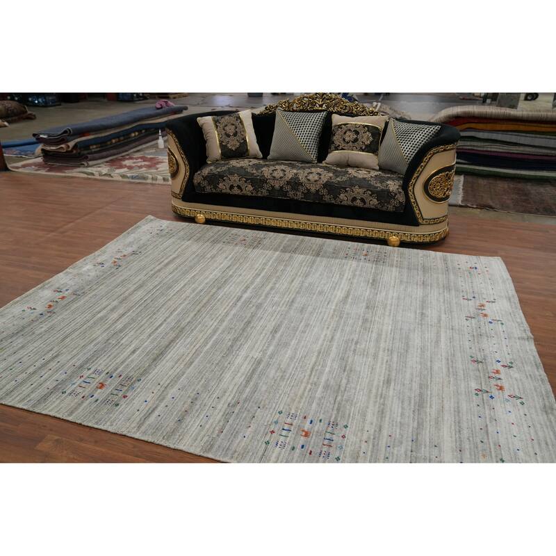 Hand Knotted Oriental 100% Wool Carpet Tribal Animal Pictorial Greys & Charcoal Gabbeh Area Rug - 9' 10'' X 7' 10''