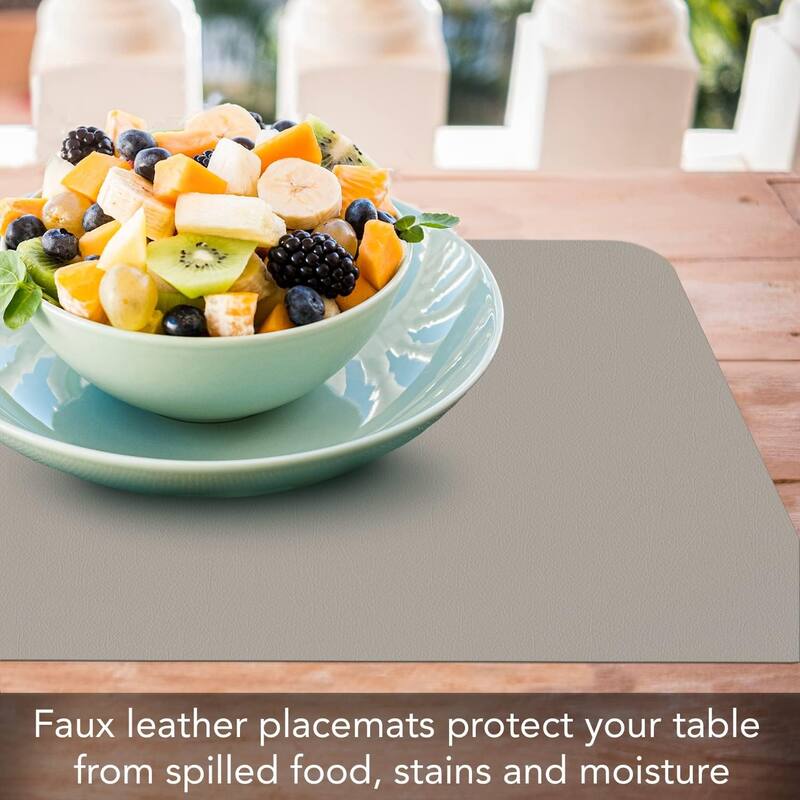 Grey/White Reversible Faux Leather Flexible Placemat 4 Pack Easy to Clean, BPA Free