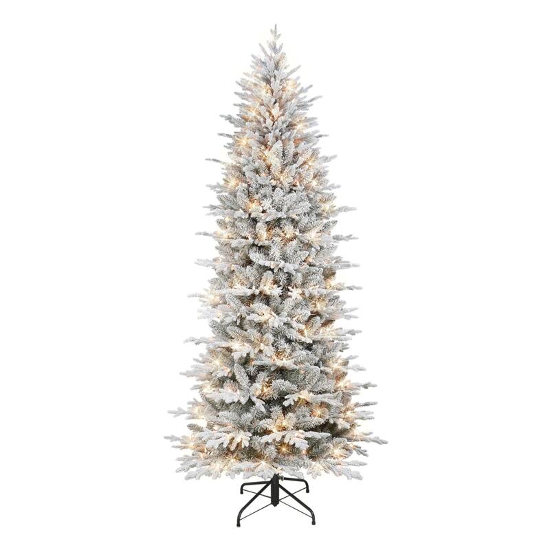 7.5' Flocked Northern Fir Medium Artificial Tree Clear Lights - 7.5 Foot