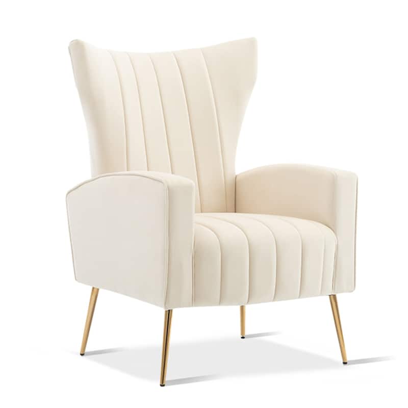 Velvet Accent Chair, Wingback Arm Chair with Gold Legs, Upholstered Single Sofa for Living Room Bedroom