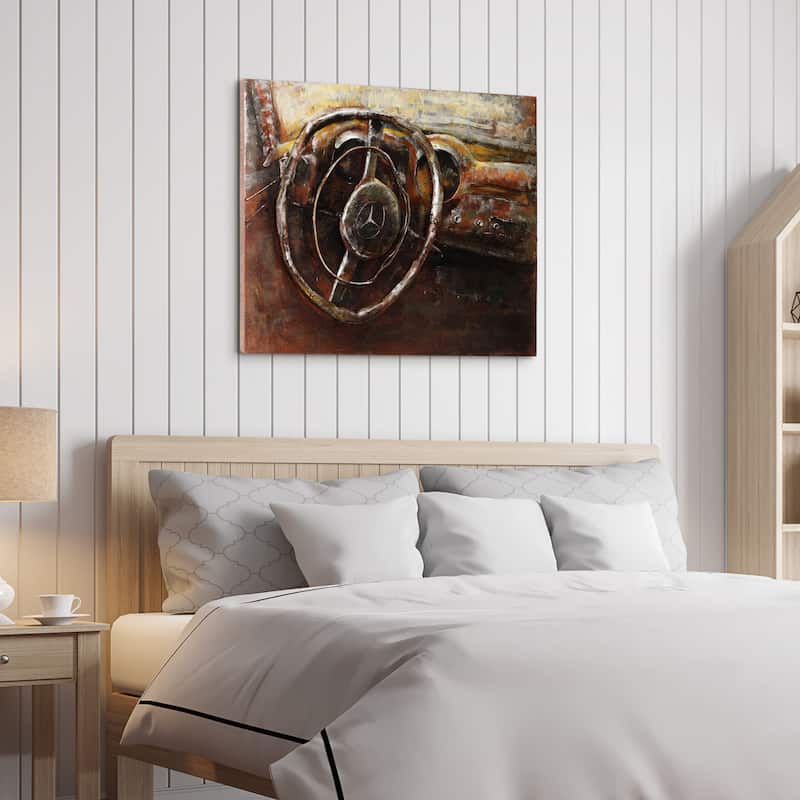 "Benz" Mixed Media Iron Hand Painted Dimensional Wall Art