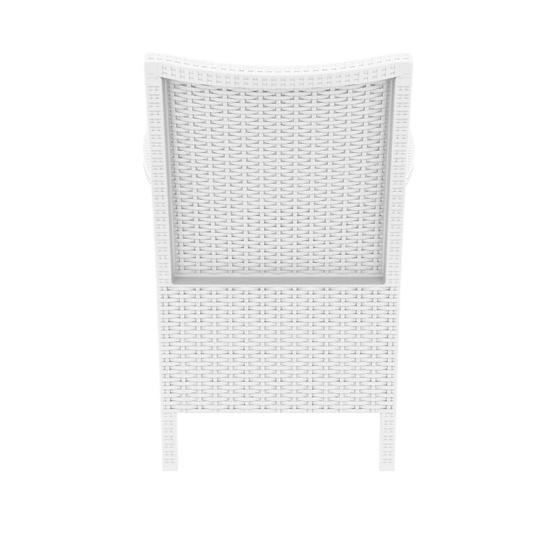 35.5" White Patio Dining Arm Chair with Sunbrella White Cushion