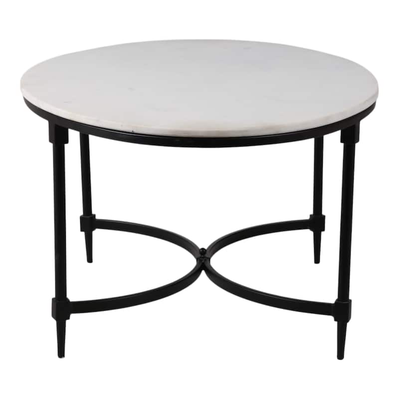 Marble Side Table Round Top Metal Base Small Spaces Home Decor