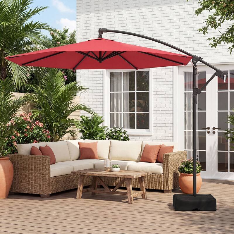 Costway 10 FT Offset Hanging Umbrella with Base Patio Cantilever