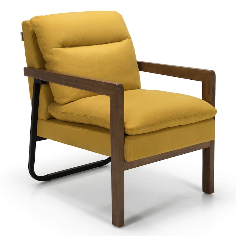 Costway Modern Accent Armchair Lounge Chair w/ Rubber Wood Legs & - 34.5'' x 26.5'' x 36''