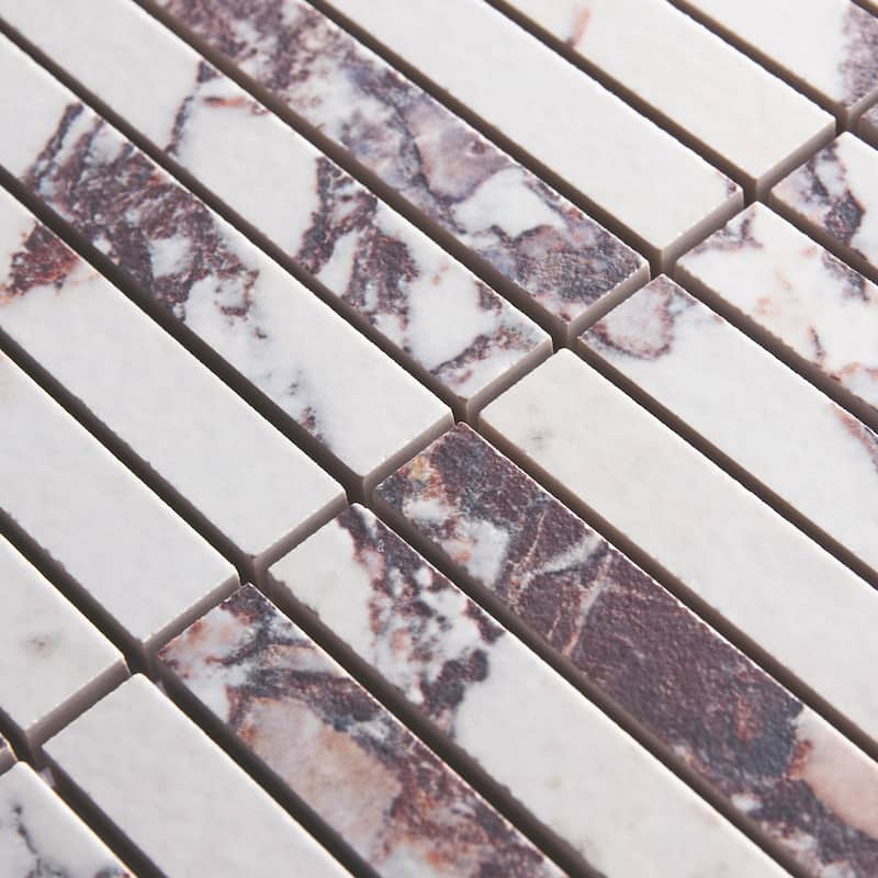 Merola Tile Touche Brick Stacked Rubis 11-3/4" x 11-3/4" Porcelain Mosaic Floor and Wall Tile - (1 Tile)
