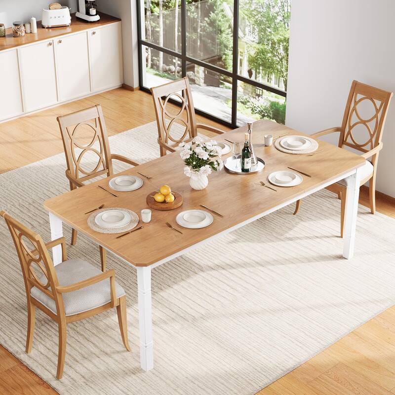 78.7" Farmhouse Dining Table for 6–8, Rustic Wood Table with Metal Frame & Chamfered Corners for Dining Room