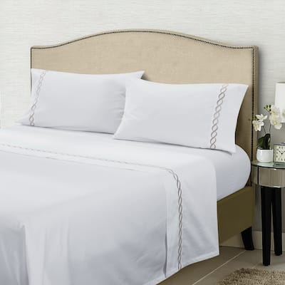 WHOLINENS Cotton Sateen Sheet Set 4Pcs 500 Thread Count Hotel Collection