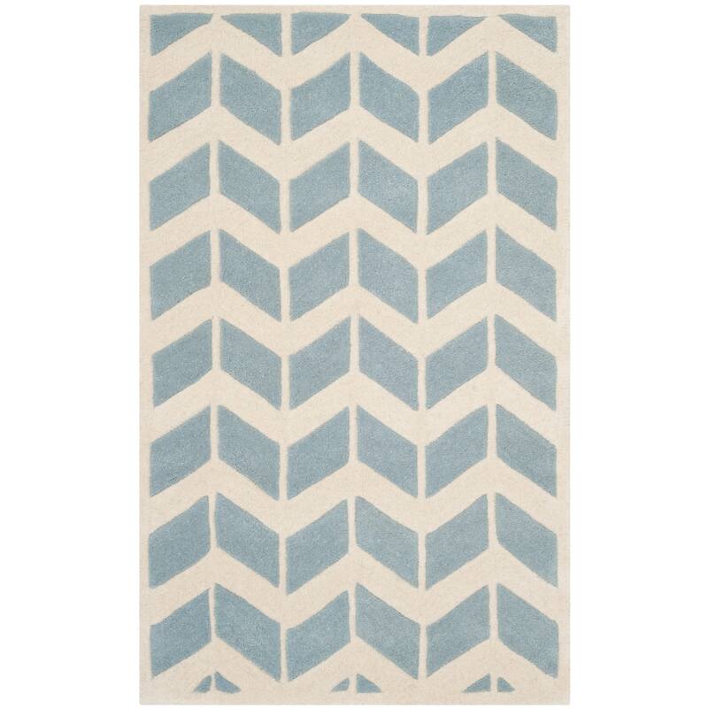 SAFAVIEH Handmade Chatham Aloyse Modern Wool Rug - 4' x 6' - Blue/Ivory