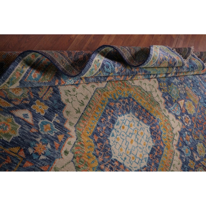 Blue Geometric Khotan Oriental Area Rug Handmade Wool Carpet - 8'9"x 11'11"
