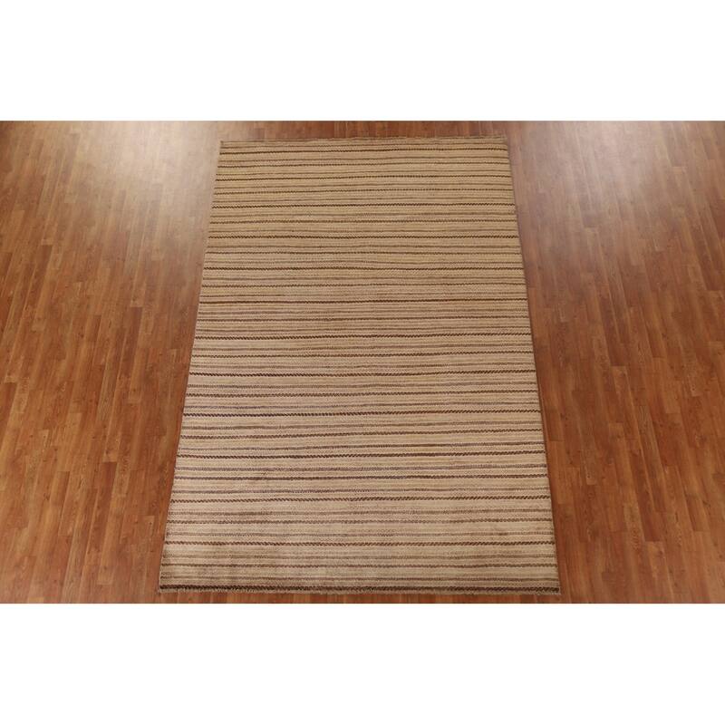 Striped Gabbeh Kashkoli Modern Wool Area Rug Hand-knotted Carpet - 6'7" x 10'0"