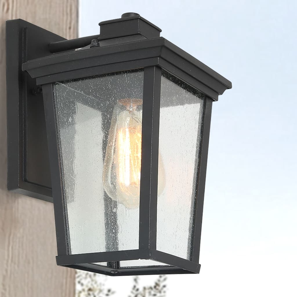 Farmhouse 1-light Black Square Porch Sconce Patio Outdoor Wall Lantern Lighting - W6.5"x H11"x E8.7"