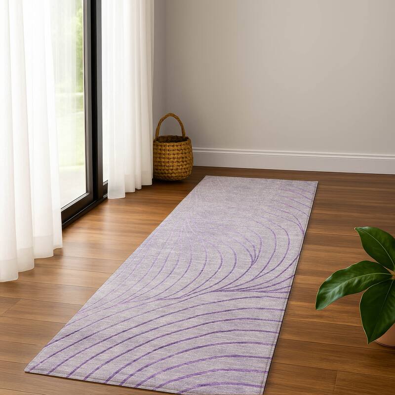 Premium Washable Super Soft Modern Wave Mayfield Rug - Lavender - 2'3" x 7'6"