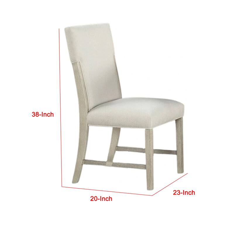 Hagy Side Dining Chair Set of 2, Natural Brown Solid Wood, Soft White Fabric