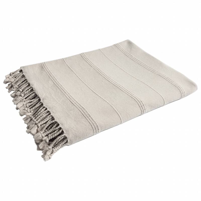 HomeRoots Beige Woven Cotton Striped Throw Blanket