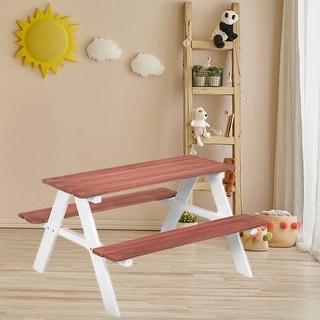 Wooden Kids Picnic Table Set for Backyard, Weatherproof Outdoor Furniture with High Weight Capacity