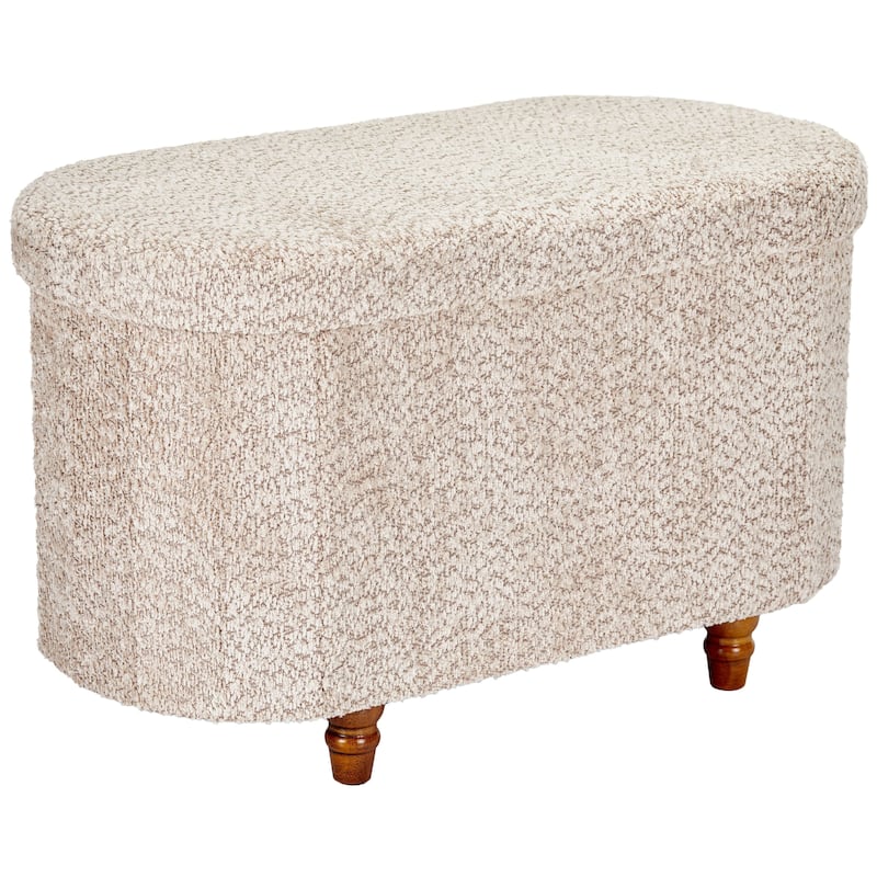 Brown Boucle Storage Ottoman Bench with Hidden Storage and Seat Top