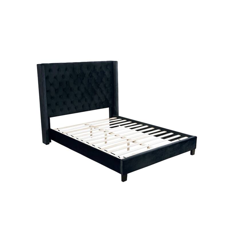 Transitional Black Finish Fully Upholstered Platform 1 PC Bed