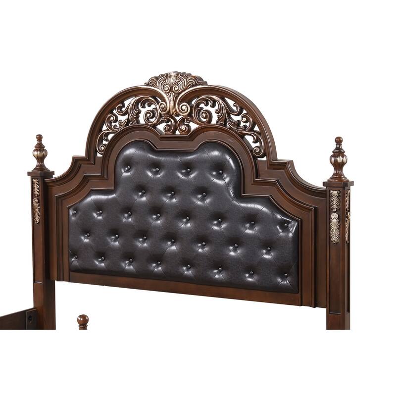 Lyon Cherry Wood Frame Faux Leather Upholstered Panel Bed