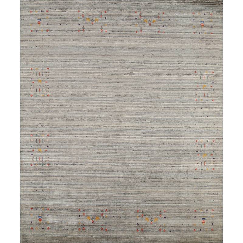 All-Over Striped Gabbeh Indian Square Rug Hand-Knotted Wool Carpet - 7'10"x 7'11"