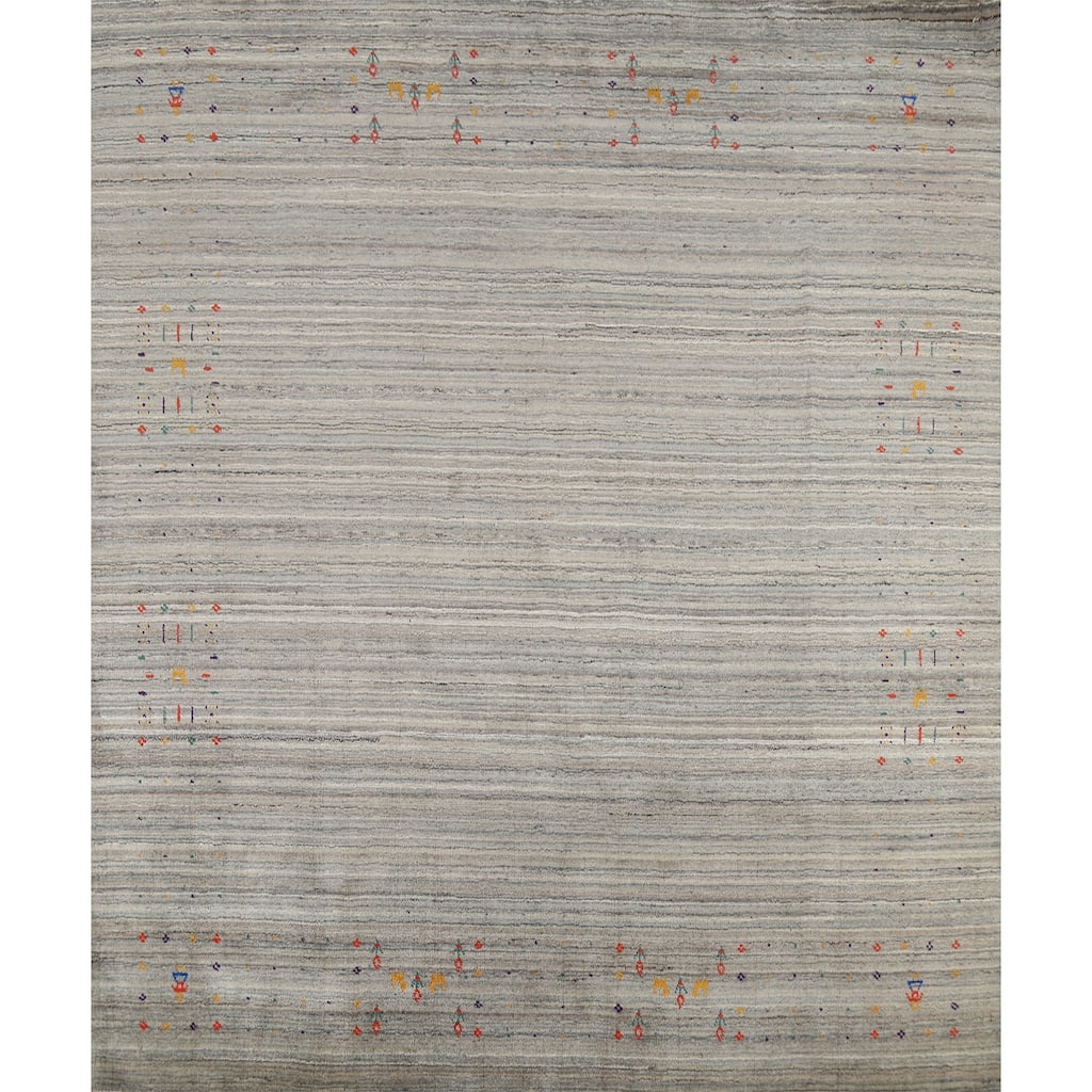 All-Over Striped Gabbeh Indian Square Rug Hand-Knotted Wool Carpet - 7'10"x 7'11"