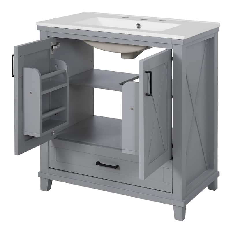 GDFStudio - Seren Wood & Ceramic Bathroom Vanity with Sink, Soft-Close Door, Shelf & 3 Drawers