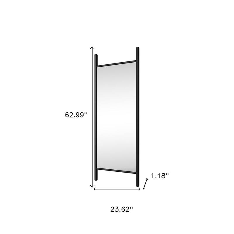 HomeRoots 63" Black Wood Leaning Ladder Framed Full Length Mirror - 23.62 in. x 62.99 in. x 1.18 in.