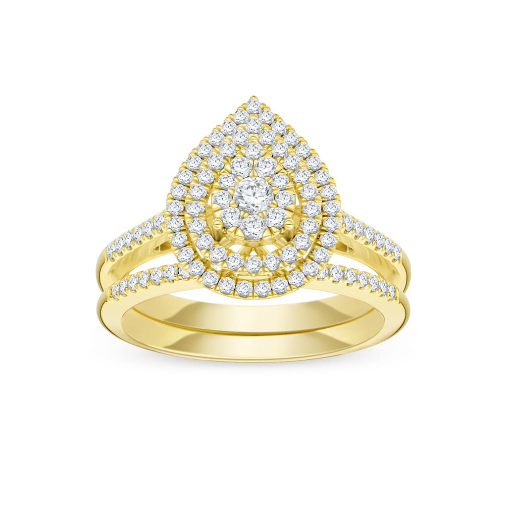 IGI Certified 1/2ct TDW Diamond Cluster Pear Shaped Frame Bridal Set in 14K Yellow Gold for Women