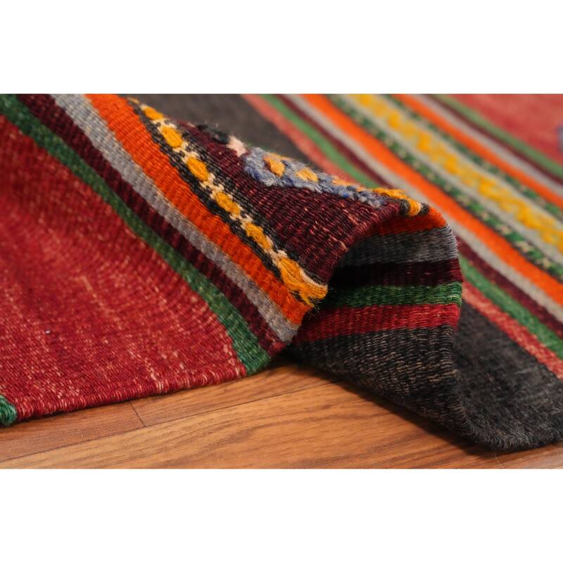 Hand Woven Oriental 100% Wool Carpet Southwestern Tribal Multi-Colored Kilim Area Rug - 10' 0'' X 5' 10''