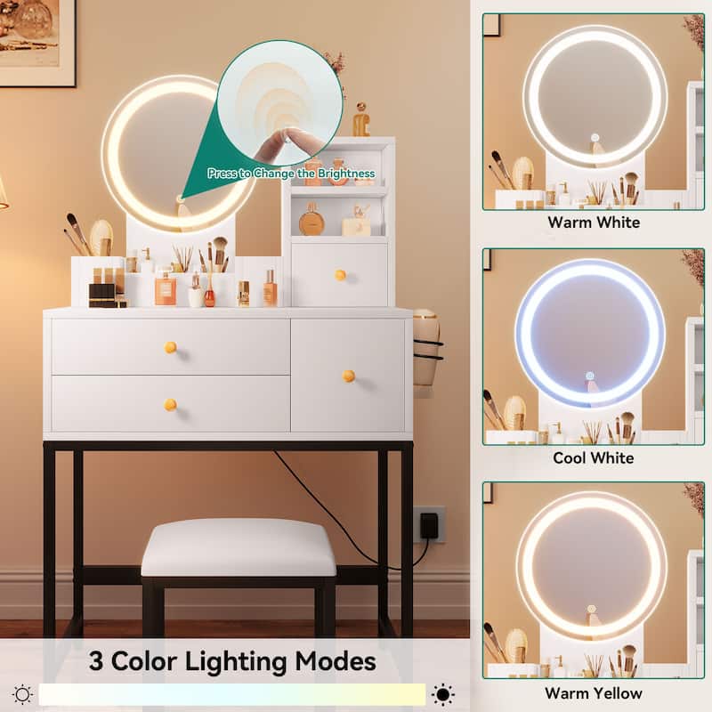 Moasis 48.3''Makeup Vanity Round LED Mirror Vanity Desk