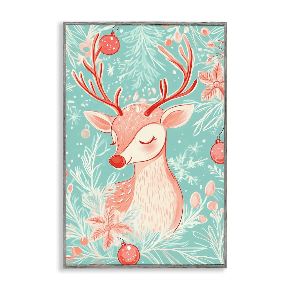 Stupell Pink & Blue Vintage Reindeer Framed Giclee Art Design By Arlington Prints