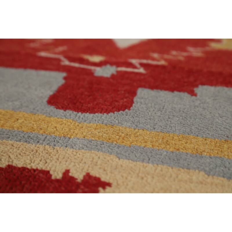 Hand Knotted Oriental 100% Wool Carpet Modern Geometric Greys & Charcoal Gabbeh Area Rug - 9' 2'' X 6' 0''