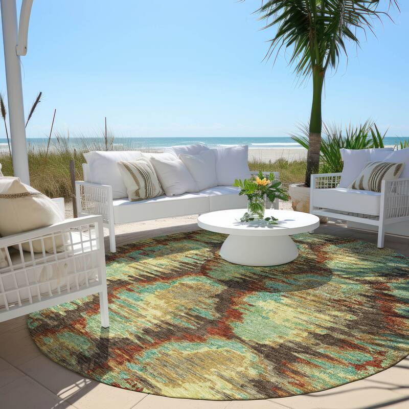 Machine Washable Indoor/ Outdoor Chantille Contemporary Abstract Rug - Fudge - 8' x 8'