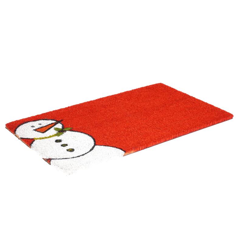 HomeRoots 24" X 36" Red White And Black Christmas Snowman Outdoor Coir Door Mat - 24.00' X '36.00