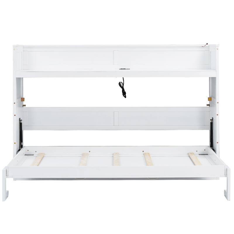 Twin XL Size Murphy Bed with Desk,LED Light and USB Charging Station