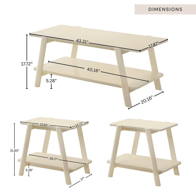 3-Piece Coffee Table Set, Coffee Table and Two End Tables, Off-White Finish