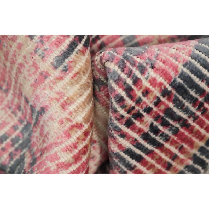 Hand Knotted Oriental Viscose Silk Carpet Modern All-Over Pink Abstract Area Rug - 4' 0'' X 2' 0''