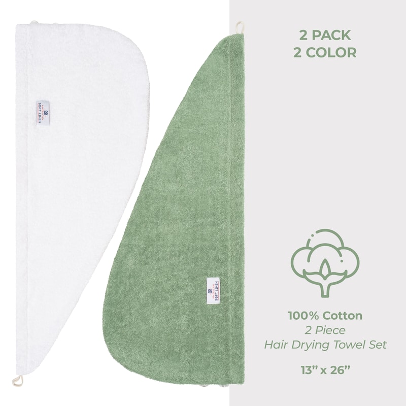 American Soft Linen 100% Cotton Hair Drying Towels for Women, Cotton Hair Turban Turkish Towel Wrap, Head Towel Cap for Hairs