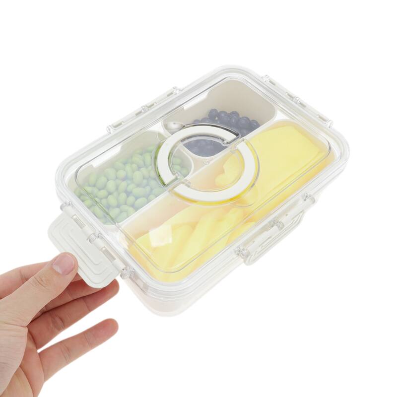 Rectangle Fridge Food Storage Containers 3 Compartment White Transparent 1 Set - White Transparent