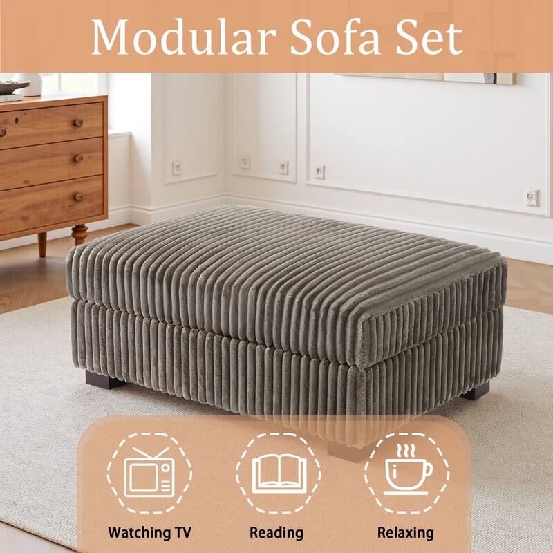 41" W Plush Corduroy Upholstered Rectangular Ottoman