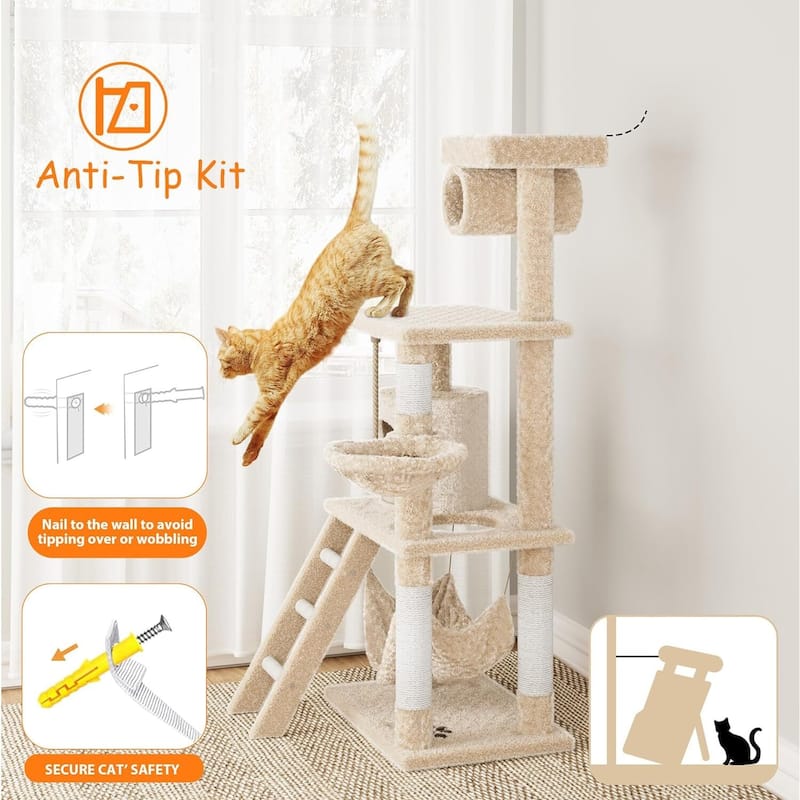 Cat Tree Tower Kitten Condo Scratching Post with Hammock Tunnel 55in