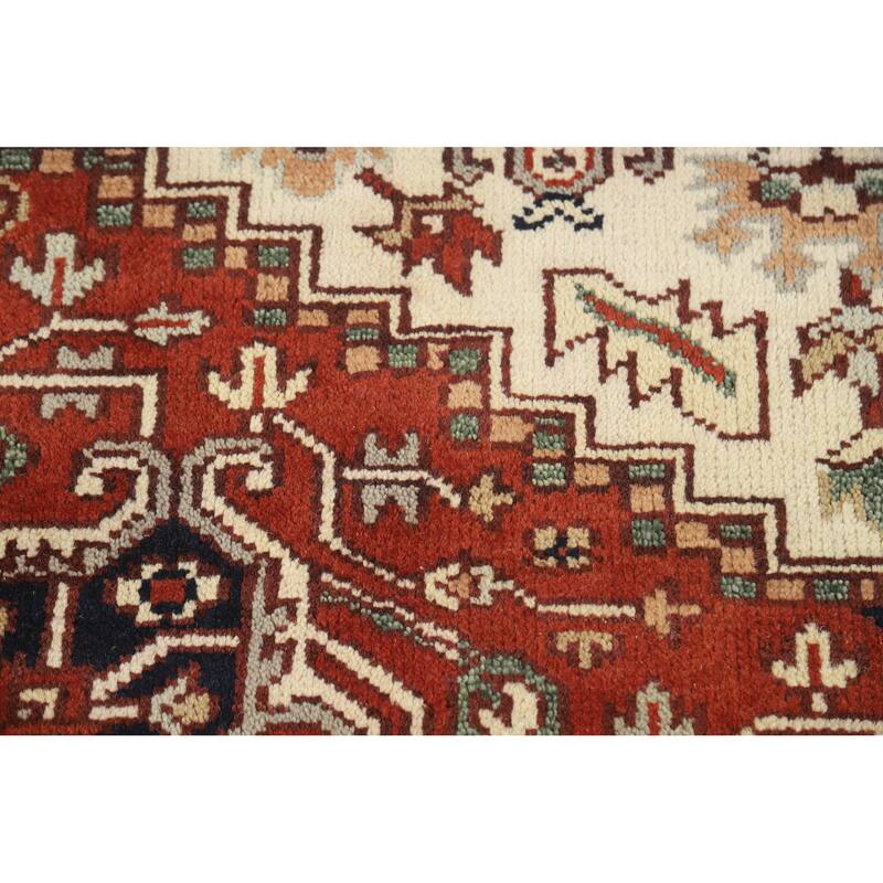 Geometric Ivory Heriz Serapi Indian Area Rug Handmade Wool Carpet - 8'0" x 9'9"