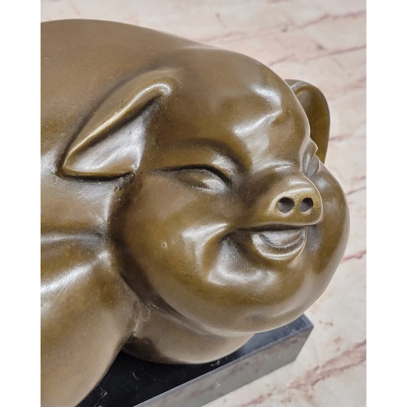 Happy Round Pig Bronze Metal Statue Sculpture Figure Original Art Farm Decor