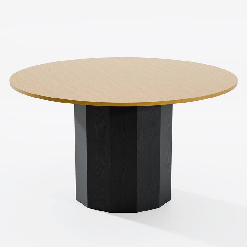 Solid Wood Round Dining Table Kitchen Table for 4-6 with Tabletop and Cylindrical Base for Living/Dining Room Coffee Office