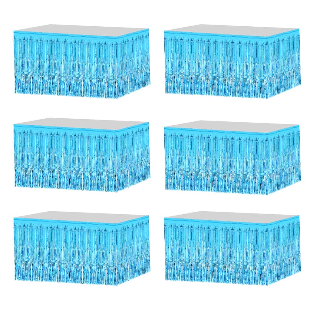 6 Pack 29x108 Inch Lake Blue Metallic Foil Fringe Tinsel Table Skirts - Lake Blue