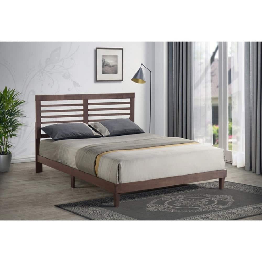 Mid-Century Modern Woden Platform Bed with Headboard, Brown