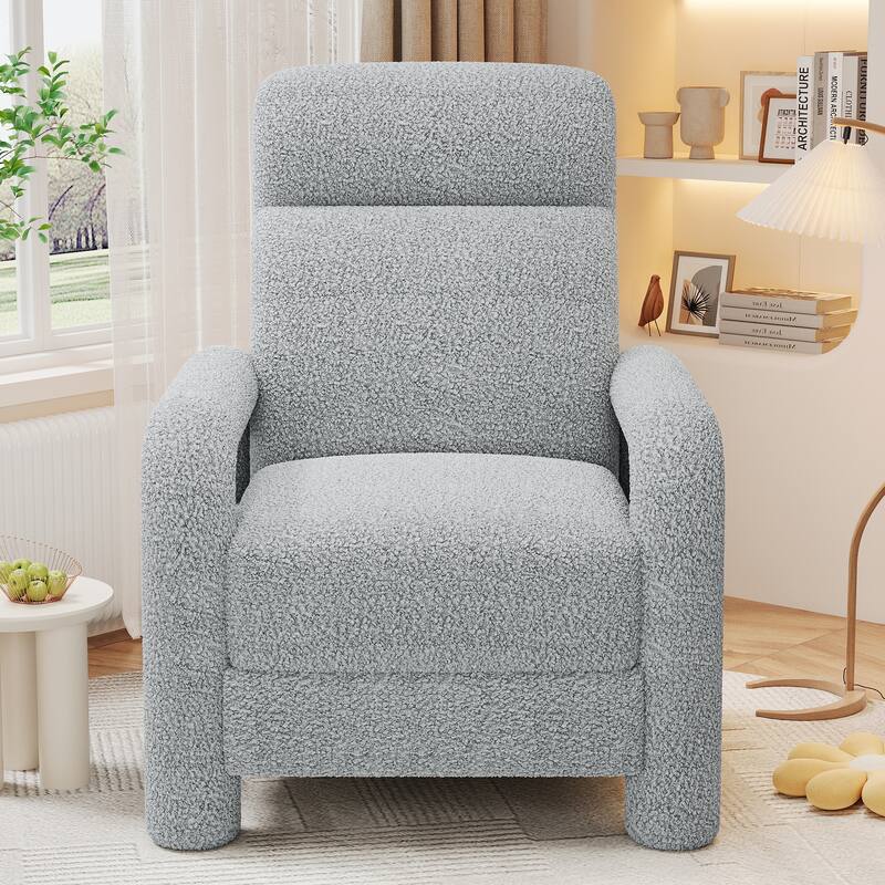 Push Back Recliner Armchair, 31.25" Teddy Upholstered Single Sofa Chair with 3-Position Adjustable Backrest for Living Room