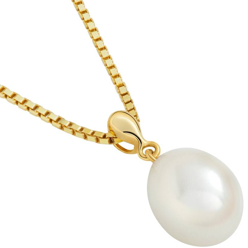 Oravo 14k Yellow Gold Freshwater Pearl Solitaire Pendant Necklace