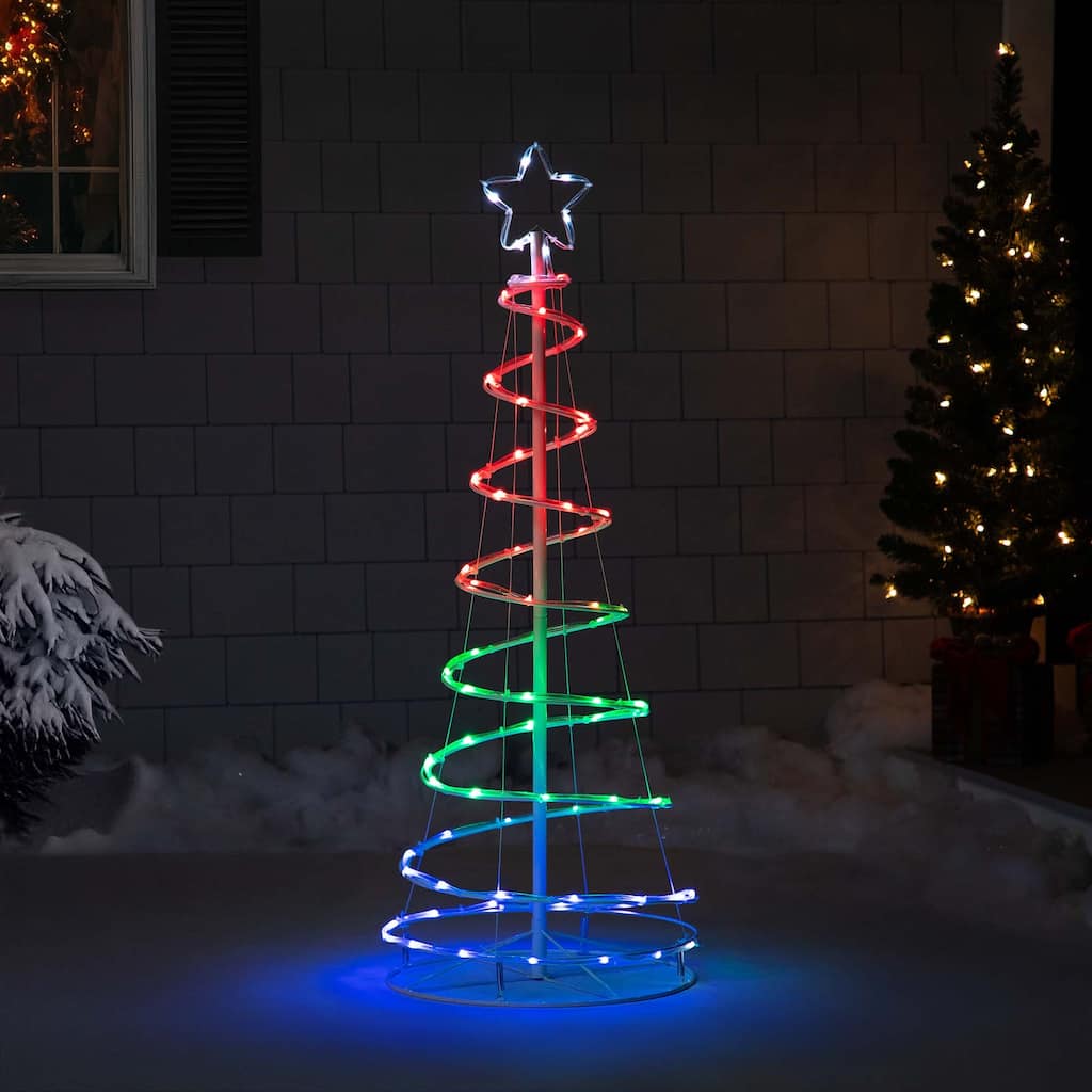 LED Lighted Color Changing Multi-Function Outdoor Spiral Christmas Tree - 4' - Multi Lights - White